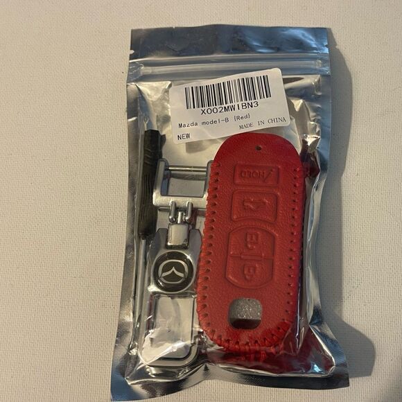 Mazda Key Fob Keychain in metal & Fob Case Cover in Red Leather NWT - Picture 8 of 8